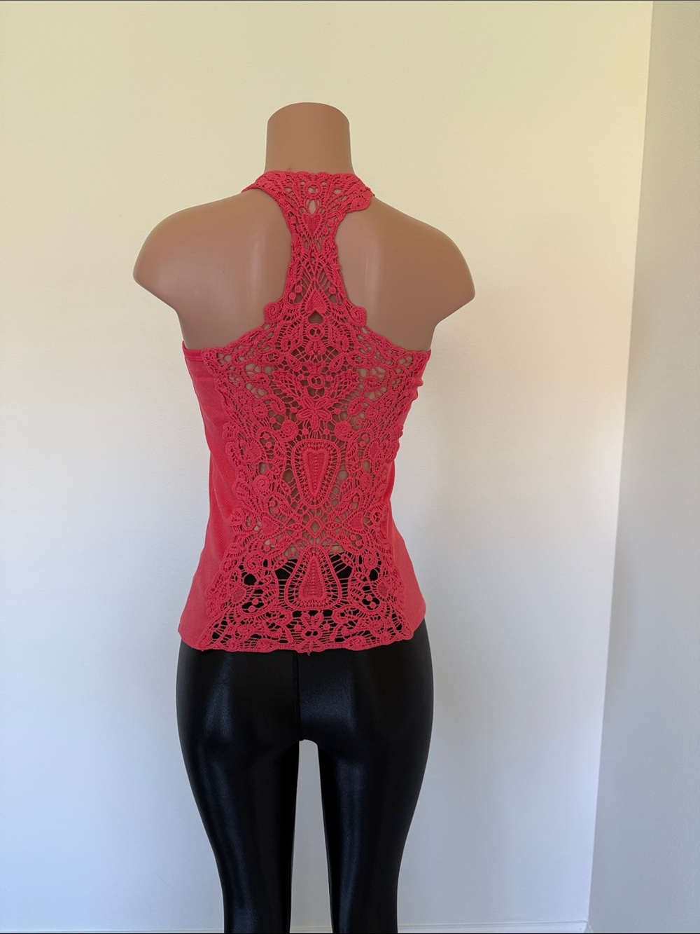 Crochet Back Coral Tank Top - Feminine Racerback Style one size - Picture 1 of 8